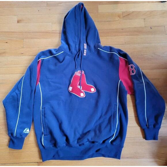 Majestic Boston Red Sox Hoodie Pullover Sweatshirt Blue MLB Embroidered Logo Med - Picture 1 of 13